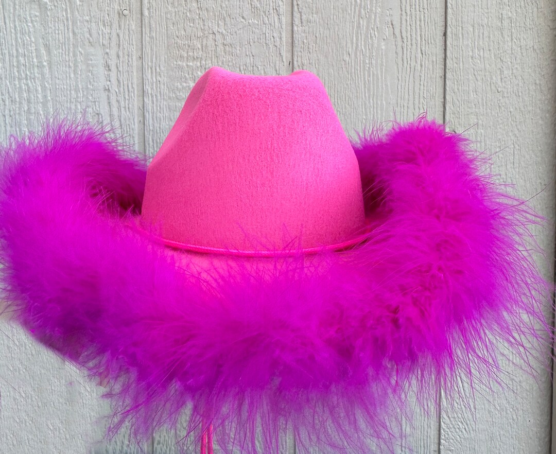 Hot Pink Cowboy Hat With Feather, Fuchsia Cowgirl Hat. Western