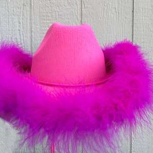 Hot Pink Cowboy Hat with Feather, Fuchsia Cowgirl hat. Western Bachelorette Rodeo Party, Bride hat, Wedding Hat, Nashville cowboy hat