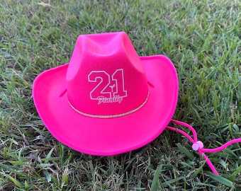 Finally 21 Hot Pink Cowgirl Hat, 21st Birthday cowboy hat with Feather Boa
