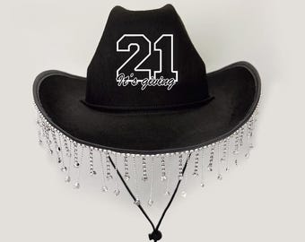 Custom Finally 21 Cowgirl Hat, 21st Birthday cowboy hat, It's Giving 21 Concert outfit ,Western Party