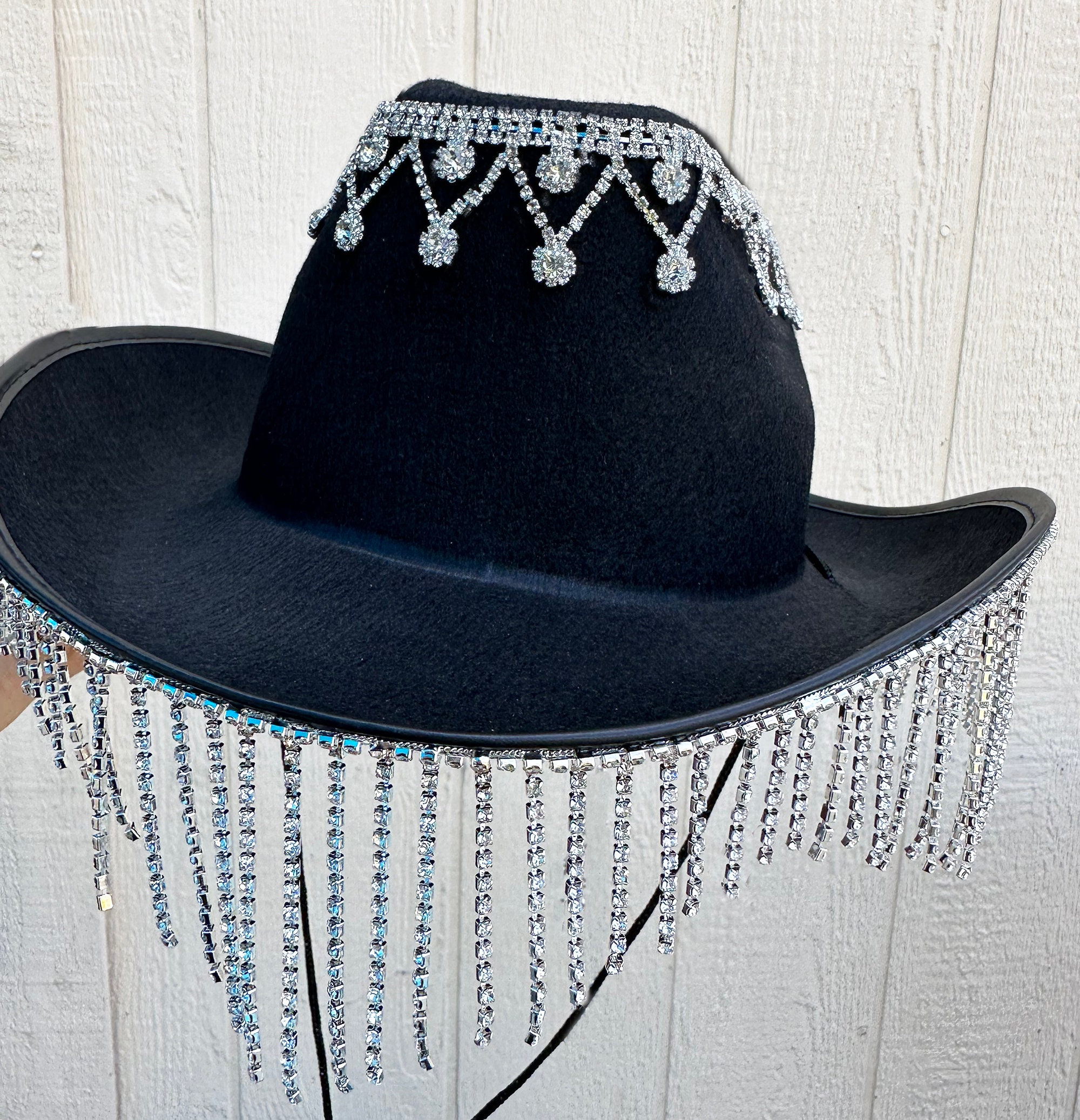 Black cowboy runway style fringe hat Outlaw Chandelier Hat - Fringe Cowboy Hat Customizable Color  main image 2