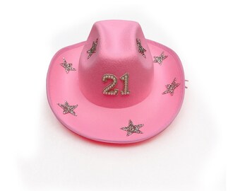 Pink Rhinestone Star Cowgirl Hat, Rodeo Hat, Cowboy Hat, Bachelorette Party, 21 Birthday hat