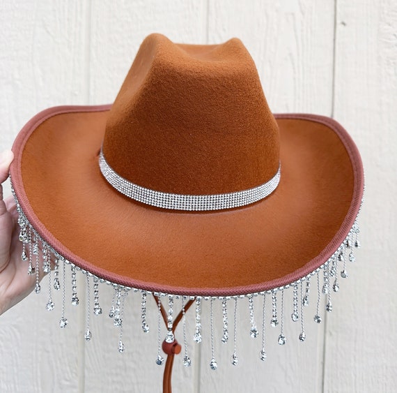 Brown Diamond Cowboy Hat With Double Rhinestone Band  display picture 1