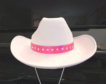 White Doll Cowboy Hat With Pink Ribbon Rhinestone Star  display picture 3