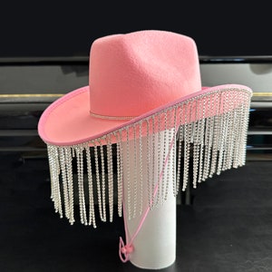 Pink Diamond Fringe CowboyHat,Nashville,Western,Bachelorette Party favors | Cowboy Hat | Cowgirl Hat | Festival| Concert