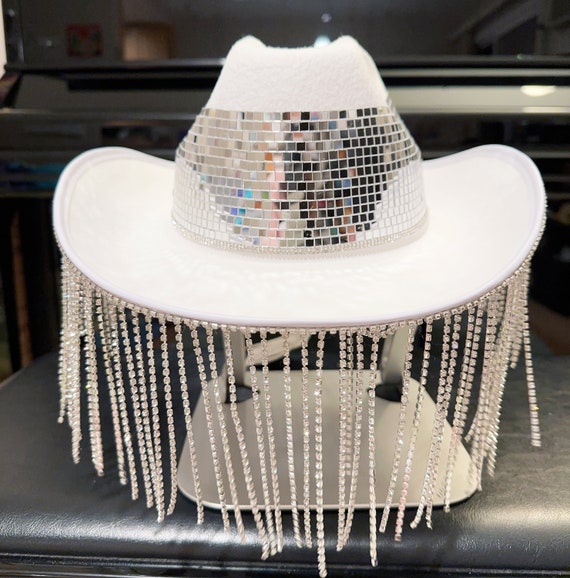 Black Disco Cowboy Hat With Rhinestone Fringe, Nashville  display picture 3
