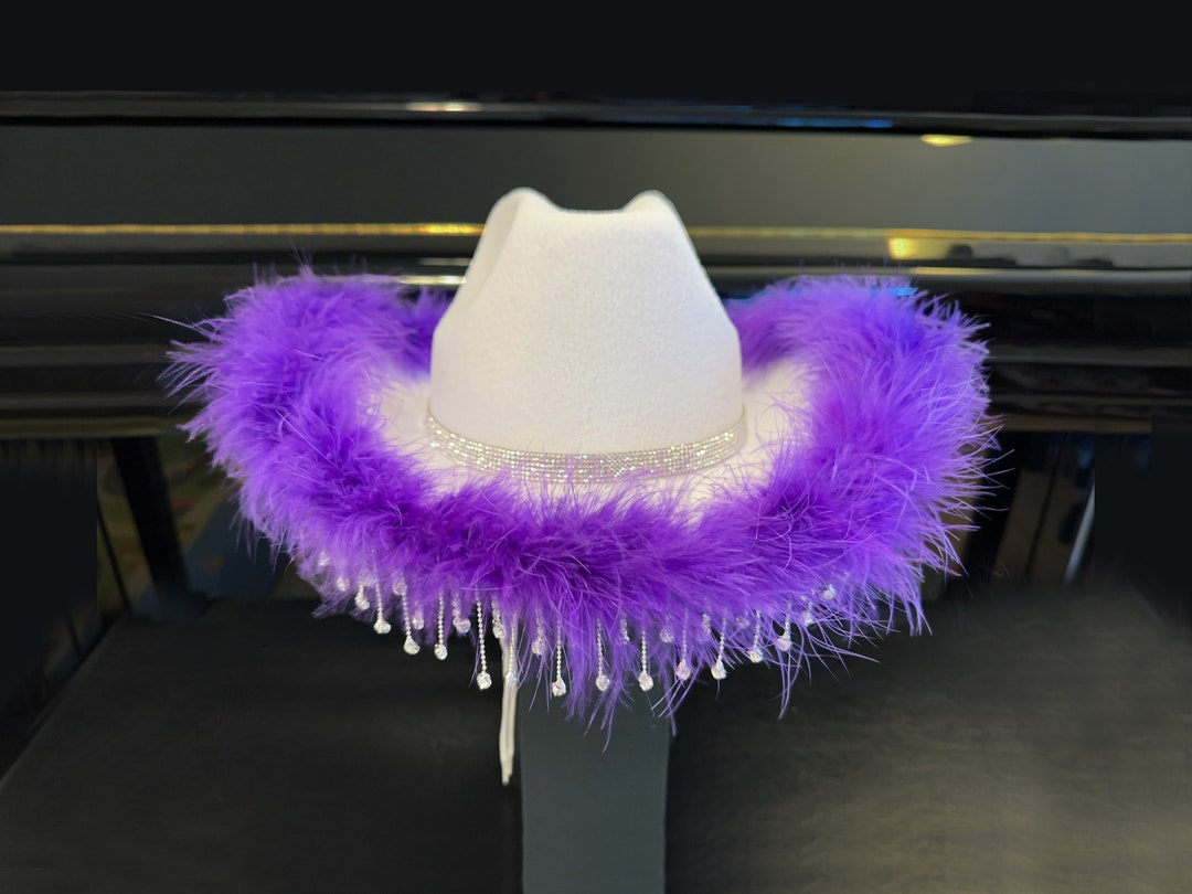 White Cowboy Hat With Rhinestone Fringe and Rhinestone Hat  display picture 1