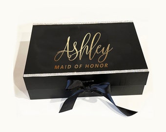 Custom Gift Box With Magnetic Closure,Rhinestone,Personalized Gift Box,Bridesmaid Gift Box,Groomsman box,Proposal,Wedding Gift Box