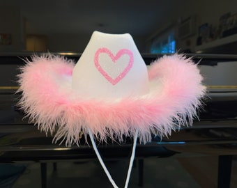 2434 4 Pcs Cowboy Hat With Feather Party For Women Cowgirl Heart SGBETTER 4 Pack Pink Cowboy Hat Cowgirl Hat with Feather  main image 4