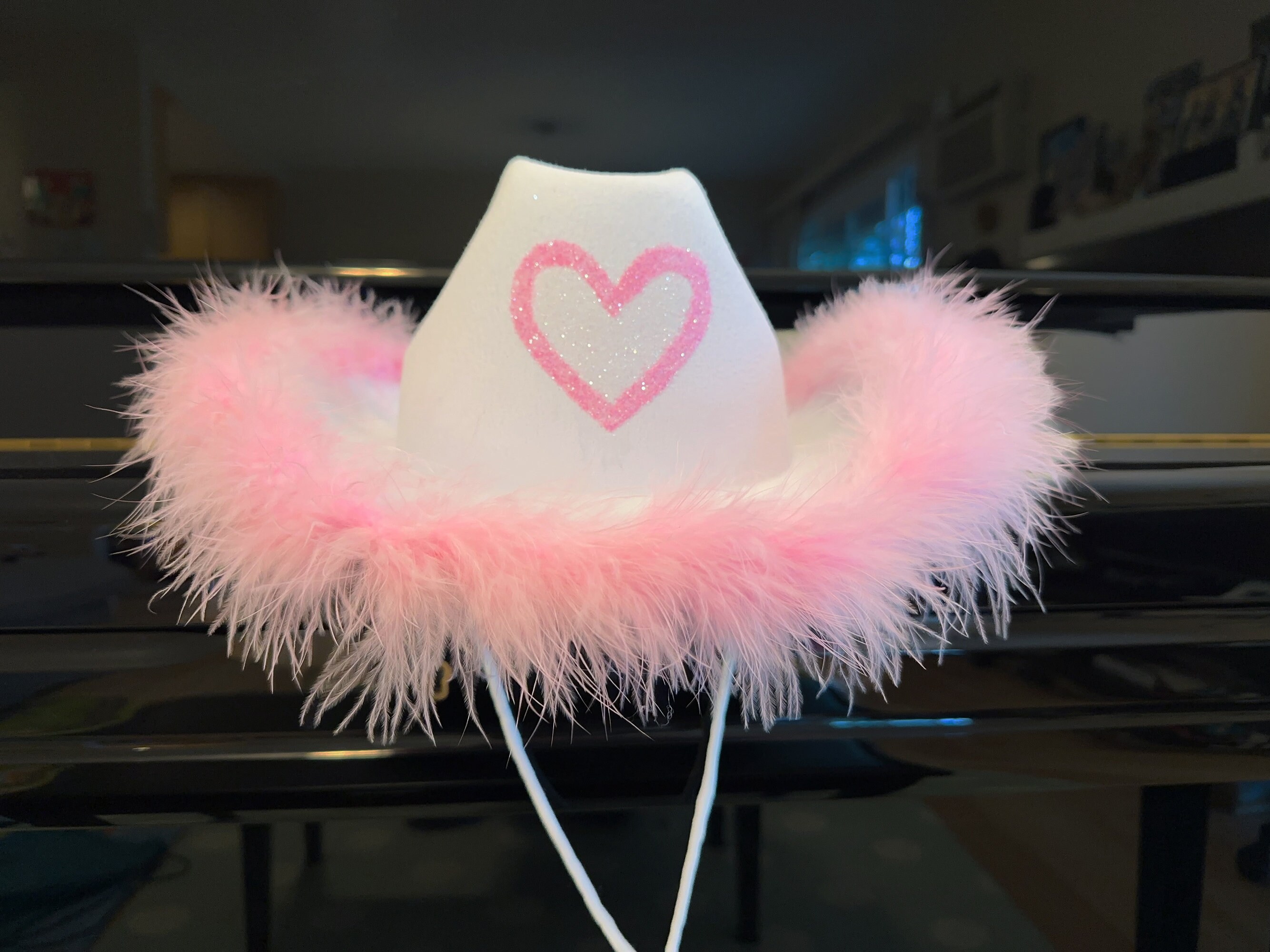 Glitter Heart Cowboy Hat With Feather Boa,bachelorette Party