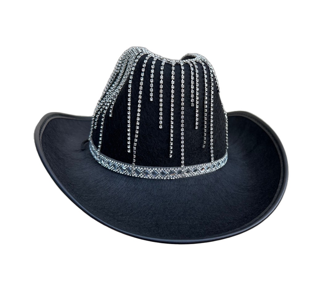 Black Rhinestone Cowboy Hat Rhinestone Trim Band ,jagged Fringe, Bridal
