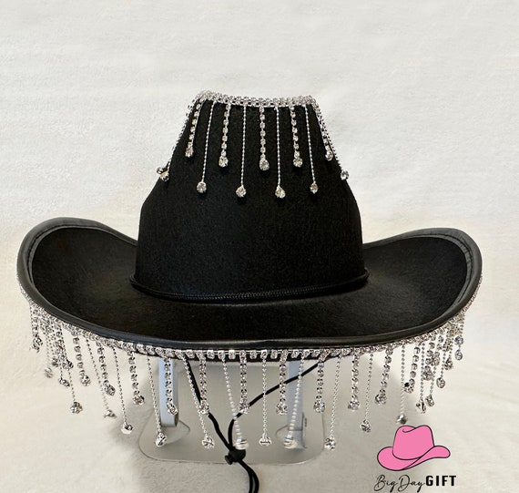 Black Cowboy Hat, Bridal Shower Hat, Cowboy Wedding, Disco  display picture 2