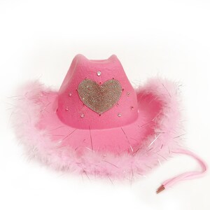 Pink Heart Cowboy Hat with Feather Boa