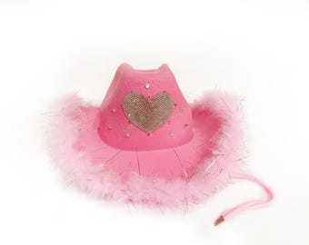 Pink Heart Cowboy Hat With Feather Boa - Etsy display picture 1