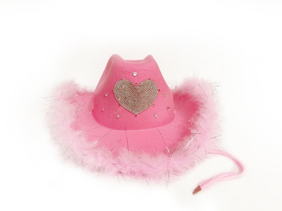 Pink Heart Cowboy Hat With Feather Boa - Etsy display picture 1