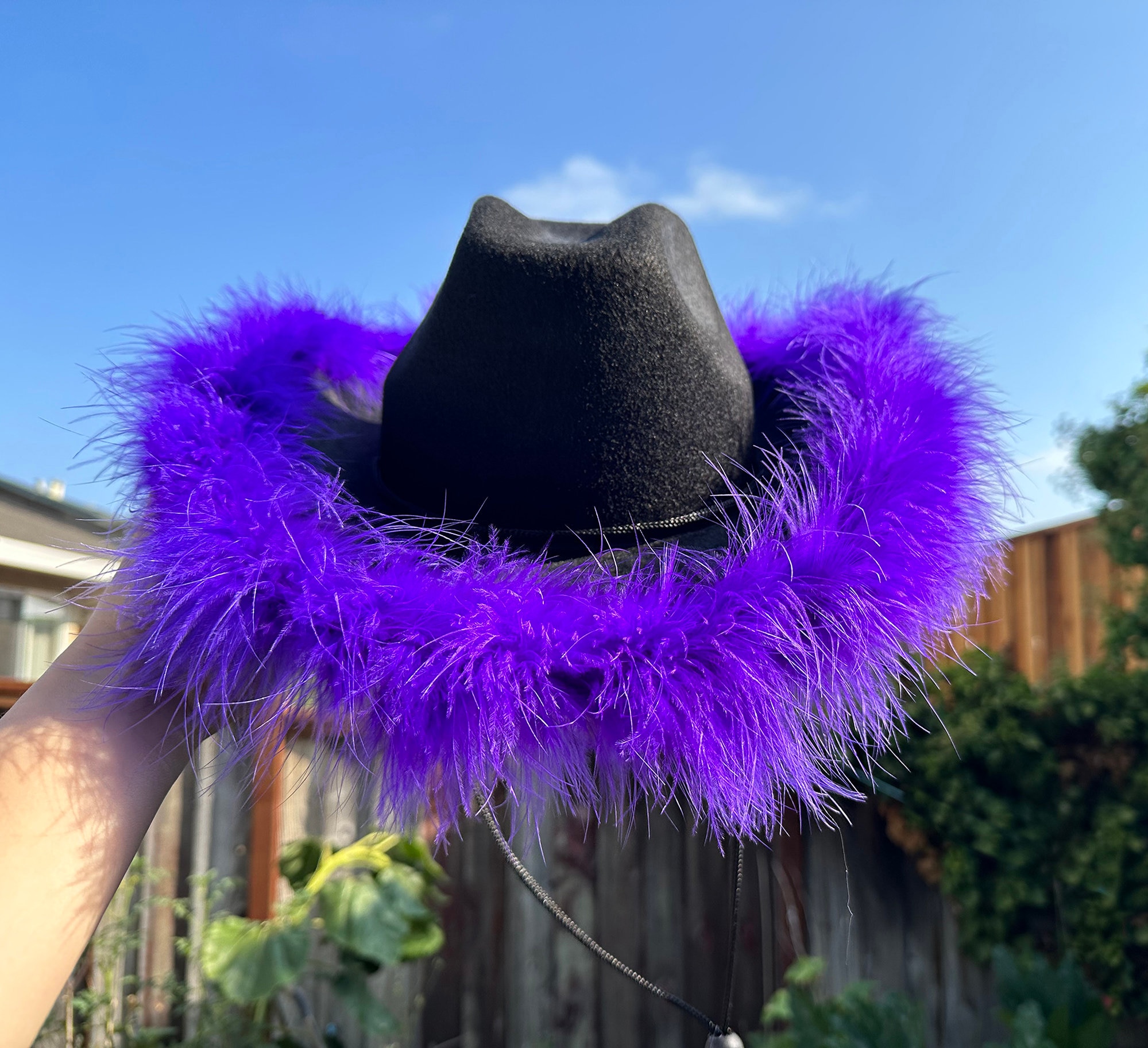 Black Cowboy Hat With Purple Feather, Cowgirl Hat,country 