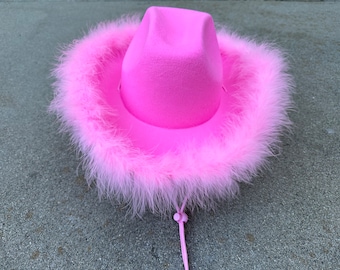 Pink Cowboy Hat With Feather, Pink Cowgirl Hat,country Western