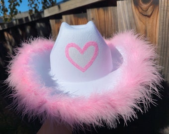 ハンドメイドn Glitter Heart Cowboy Hat With Feather Boa,bachelorette Party