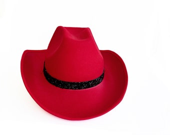 Custom Christmas Gift/ Santa Red Cowboy Hat with Black Rhinestone band,Holiday Cowgirl Present Western Party