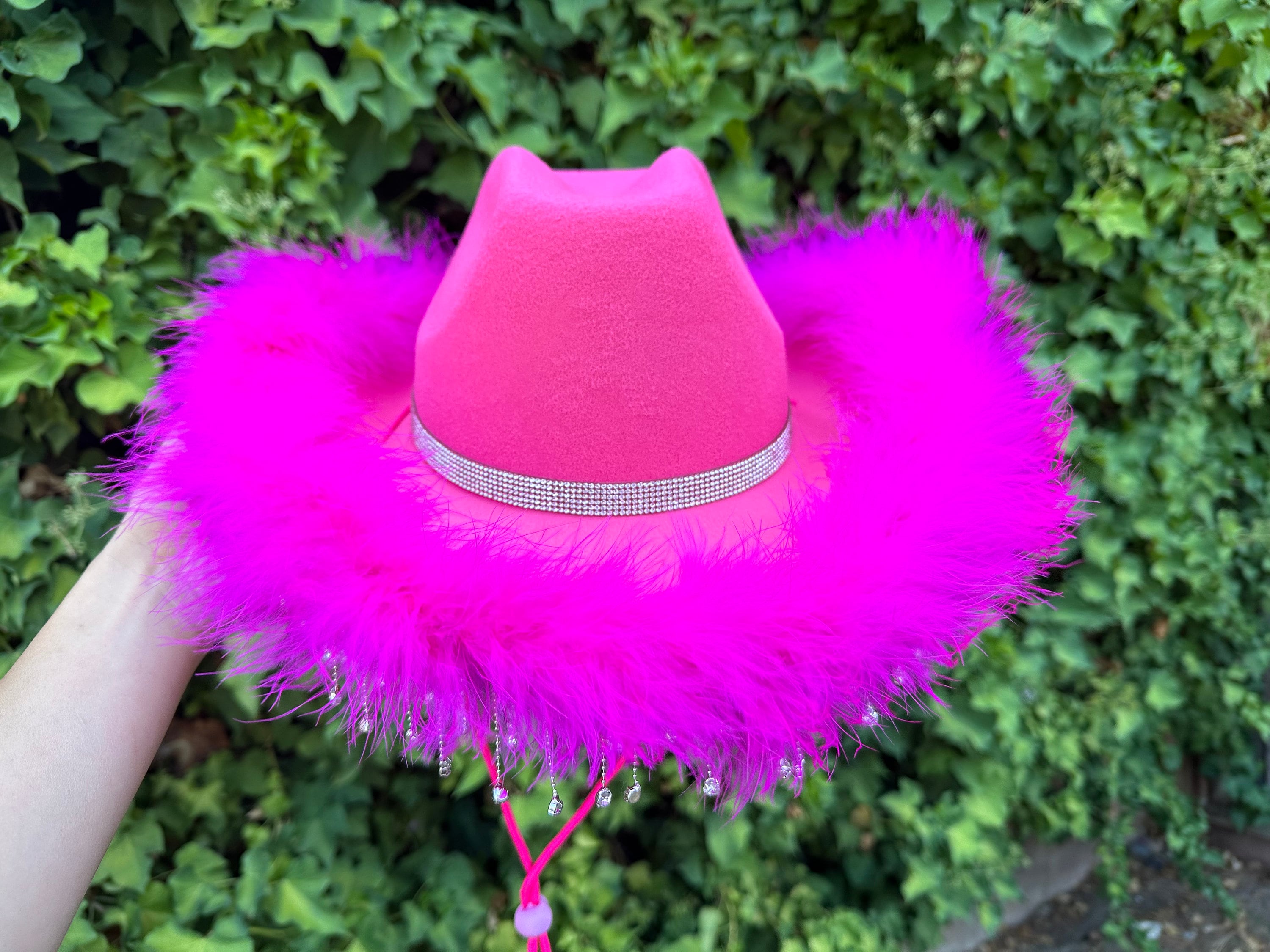 Custom Hot Pink Cowgirl Hat for Women,rhinestone Cowboy Hat  display picture 1