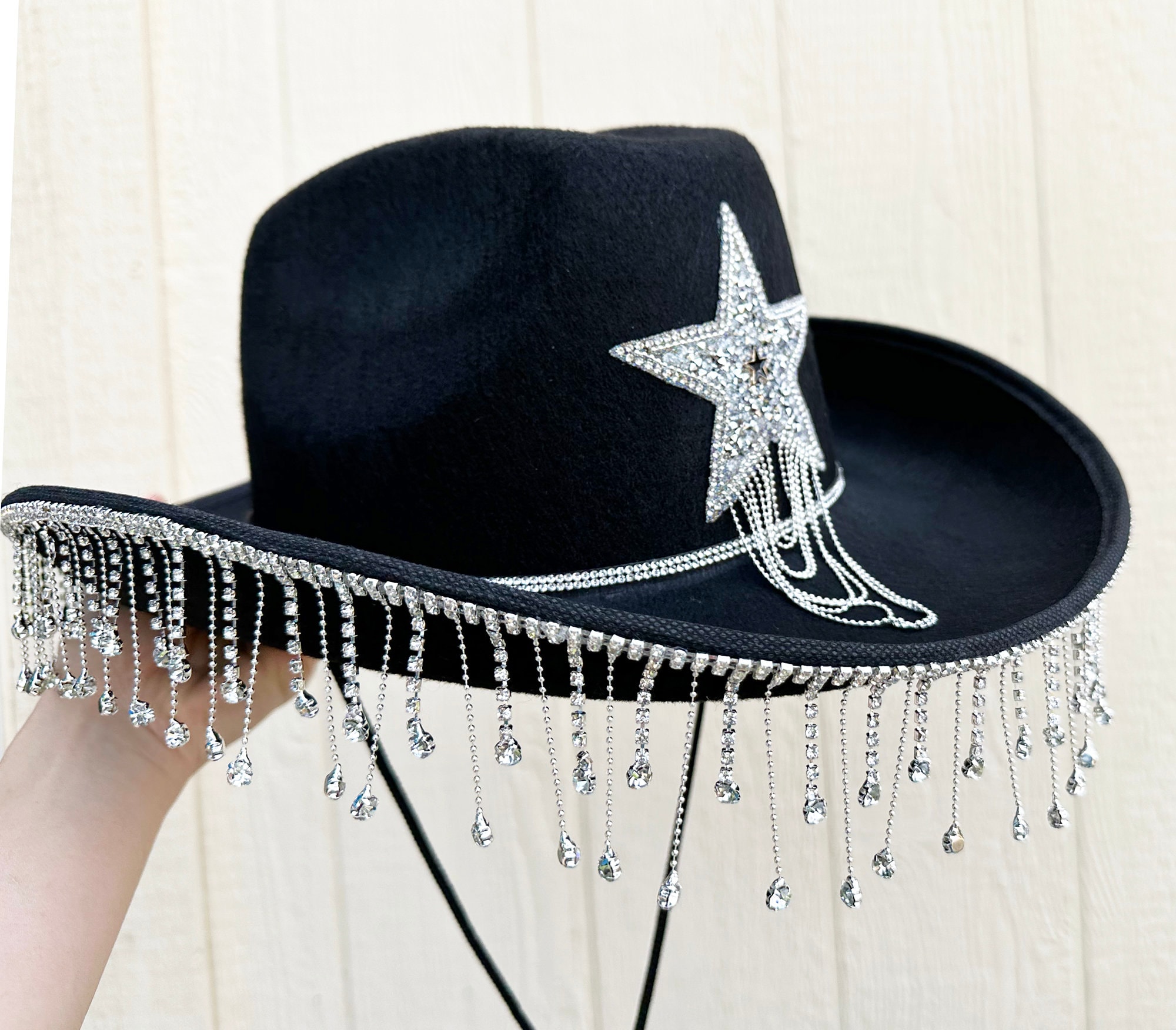 1963 Rhinestone Cowgirl Cowboy Hat Shiny Wide Brim For Party Fully Rhinestone Cowboy Hat - Etsy main image 2