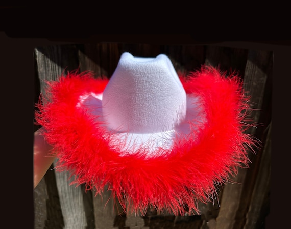Cowgirl Hat Boa Feather Trim Felt Cowboy Hat for Women Costume Party 1PC Cowgirl Hat Feather Boa COSPLAY Prop for Women Girls  main image 3