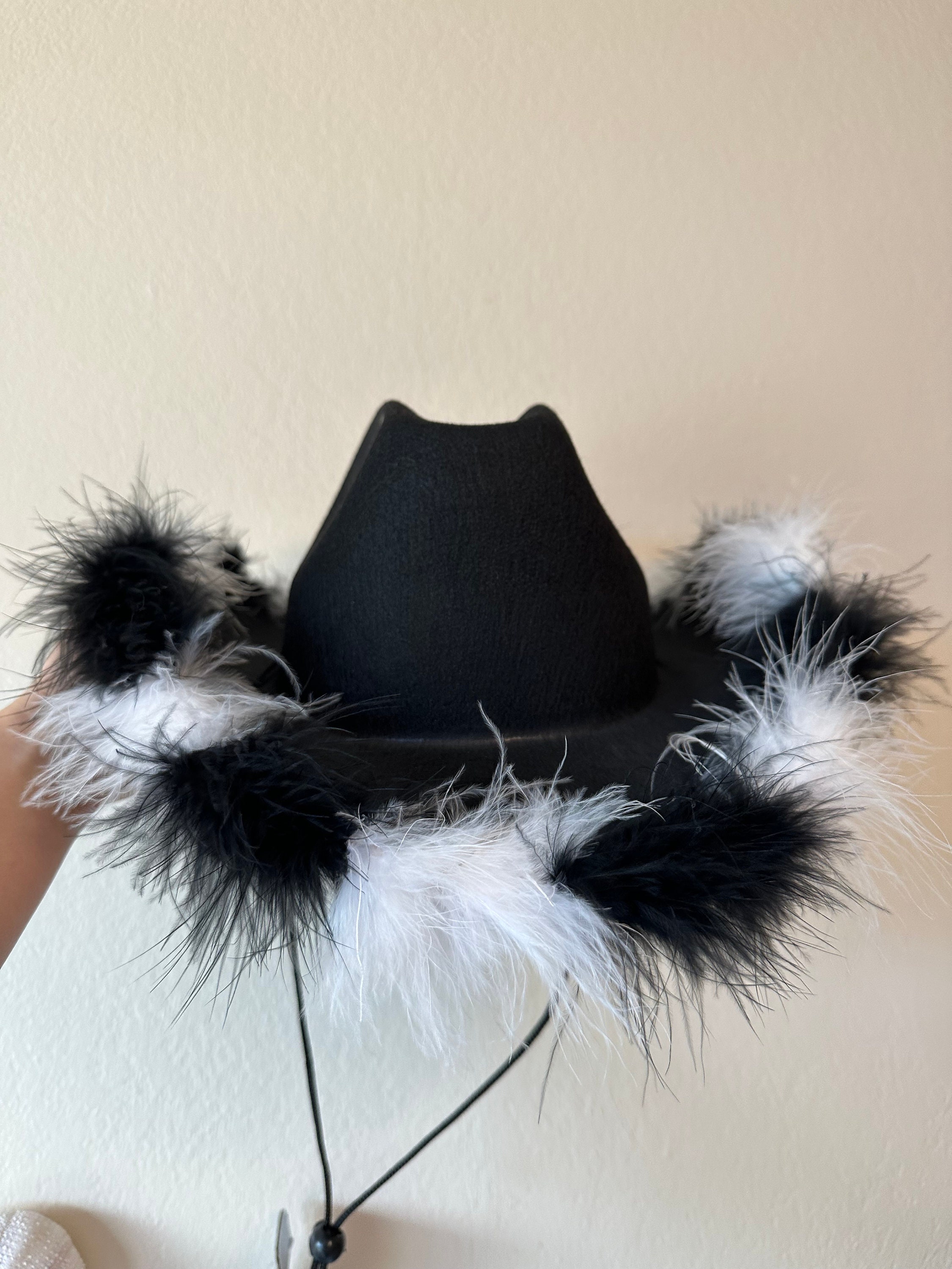 Cowboy Hat with Bandana - Feather Boa Cowgirl Hat for Parties Feather Boa Cowboy Hat - Etsy main image 3