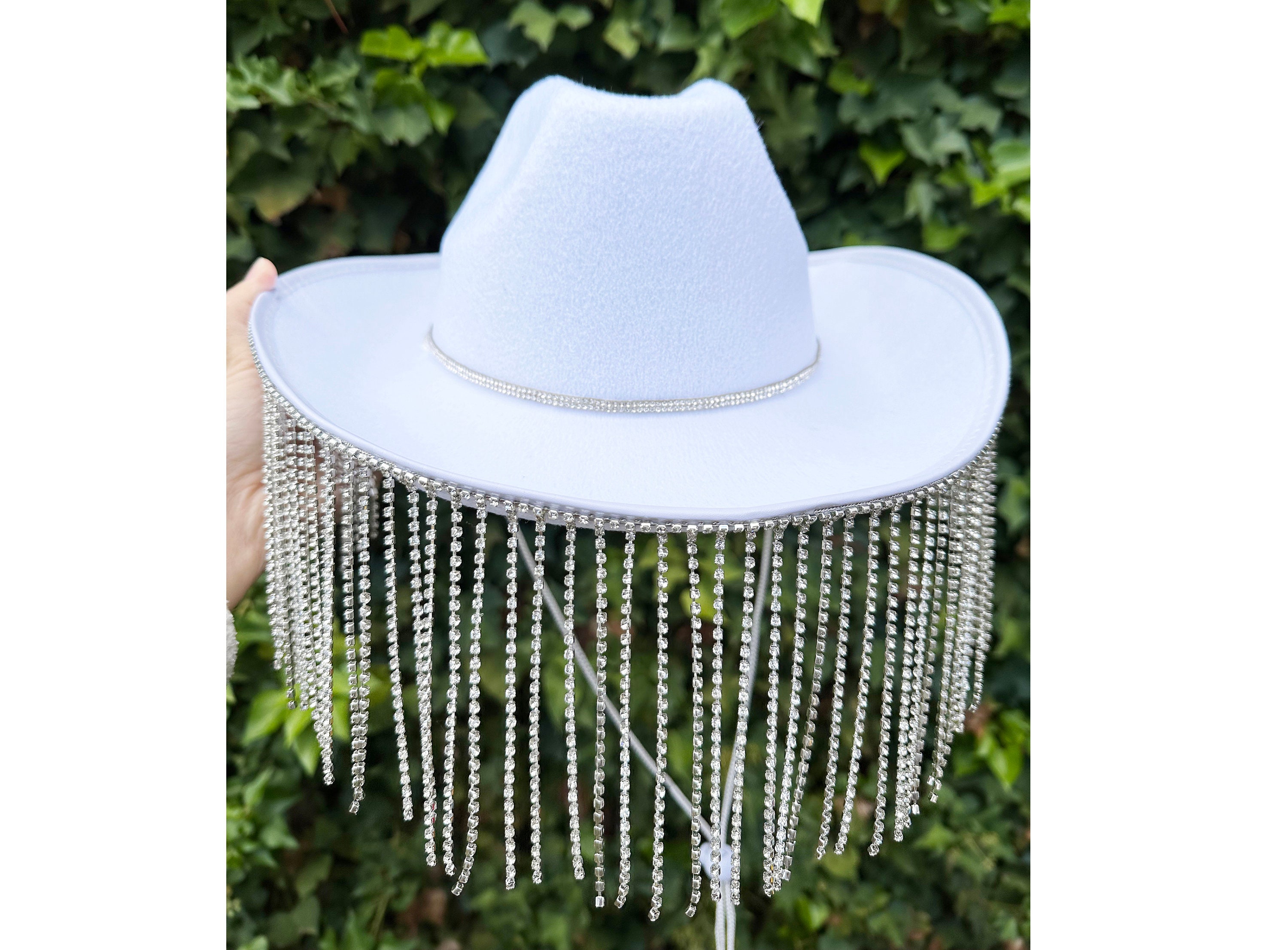 4892 Rhinestone Cowboy Hat With Diamond Fringe Bling Cowgirl Western Rhinestone Fringe Cowboy Hat: Handmade Festival and Country  main image 4