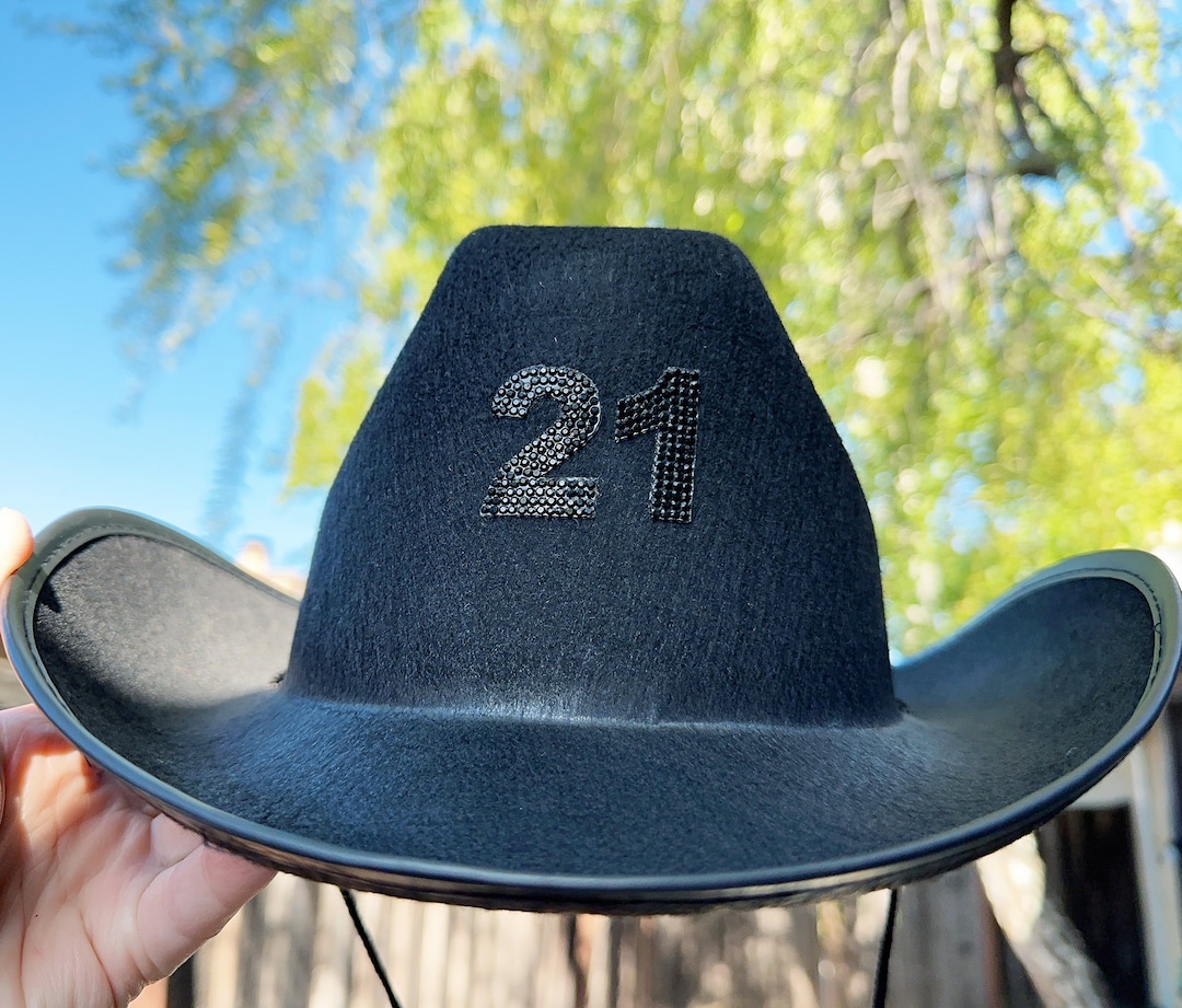 Black Cowboy Hat With Rhinestone Letters,21st Birthday  display picture 3