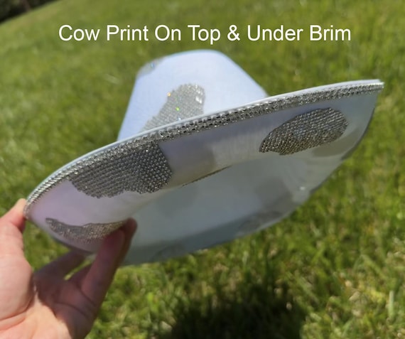 Cowprint Cowboy Hat Rhinestone,bachelorette Bride Hat,white 