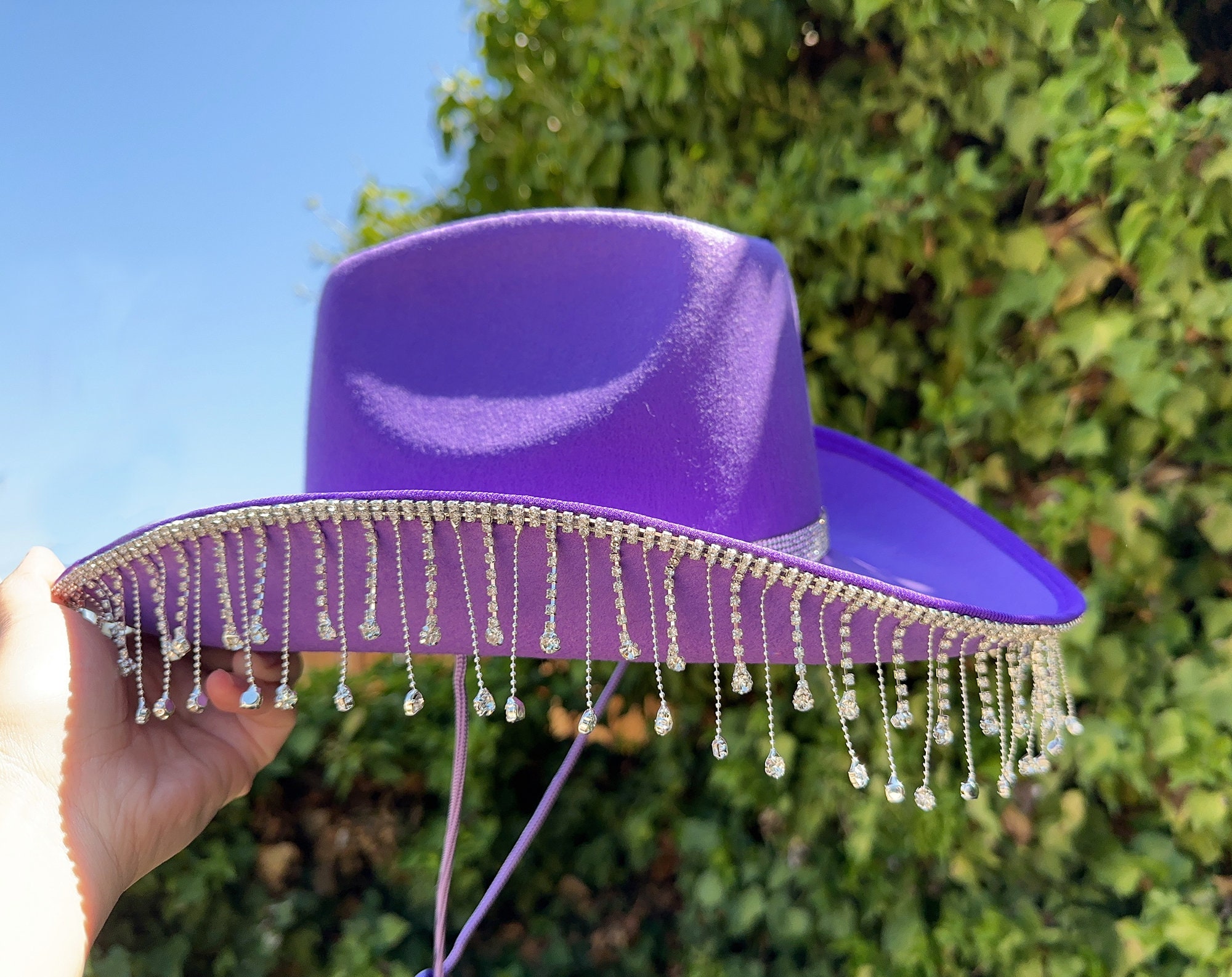 Mauve, Purple and White Diamonds Bead and Bone Hat Band with Horse Hair  Tassels