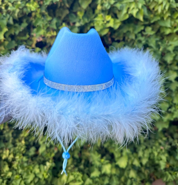 Light Blue Cowgirl Hat With Rhinestone and Boa, Nashville  display picture 2