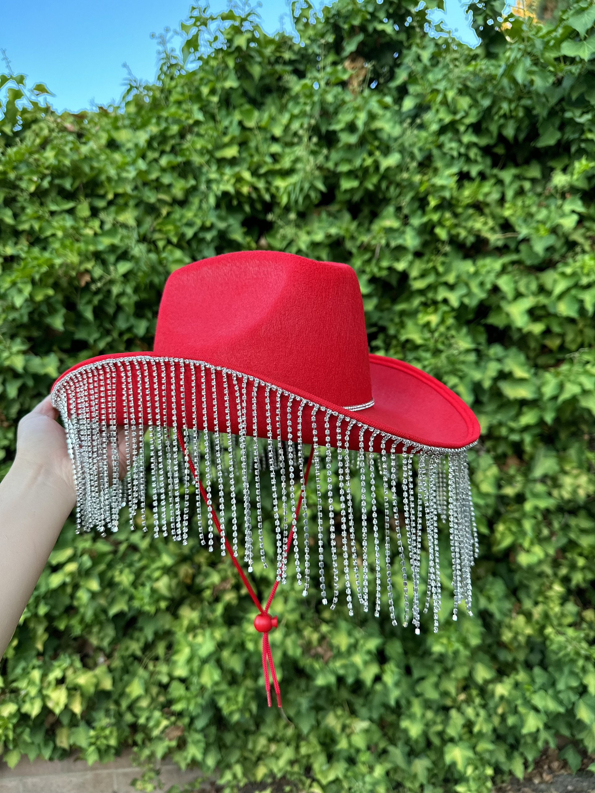 Red Rhinestone Fringe Cowboy Hat, Rhinestone Cowgirl Hat  display picture 1
