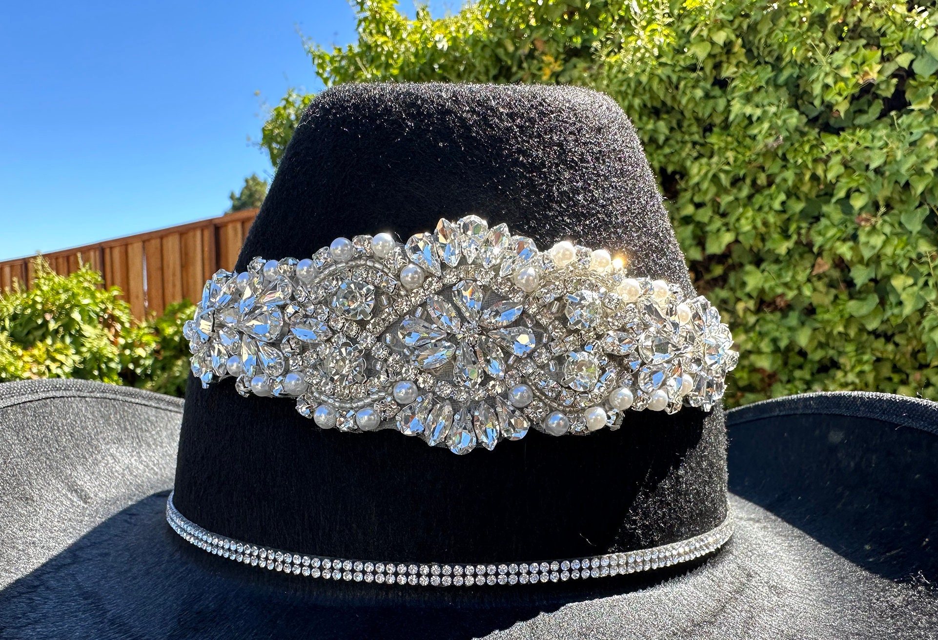 Cowboy Hat With Rhinestone Fringe,black Cowboy Hat, White  display picture 1