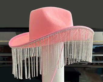 3596 Cowboy Hats For Women Wide Brim Rhinestone Cowgirl Hat Ba-pink Baosity Pink Western Cowgirl Hat, Wide Brim, Tiara Design  main image 3