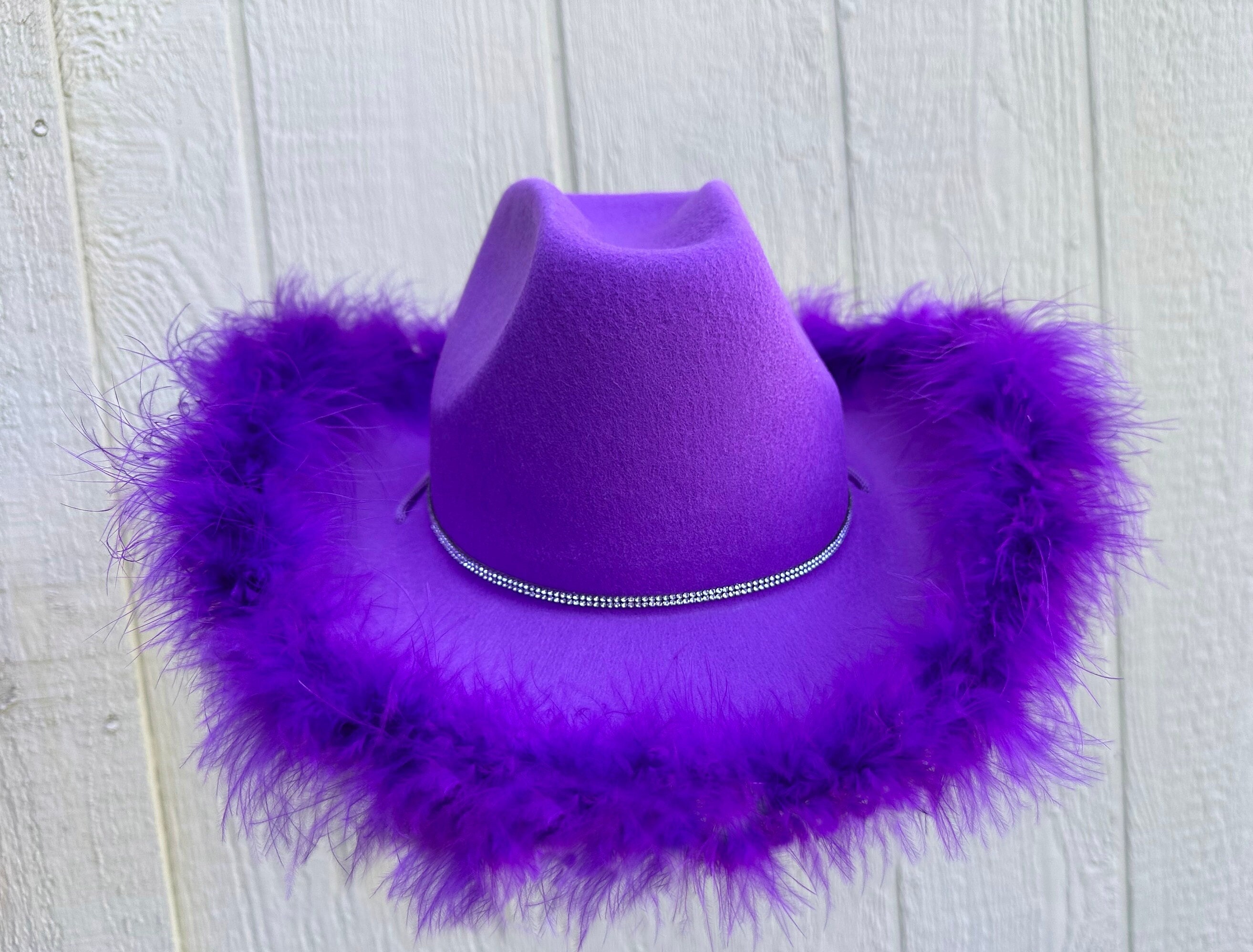 Glitter Sequin Trim Cowboy Hat - Purple