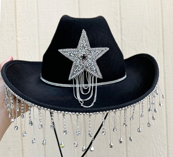 Super Star Cowboy Hat With Rhinestone Fringe,black Cowboy  display picture 3