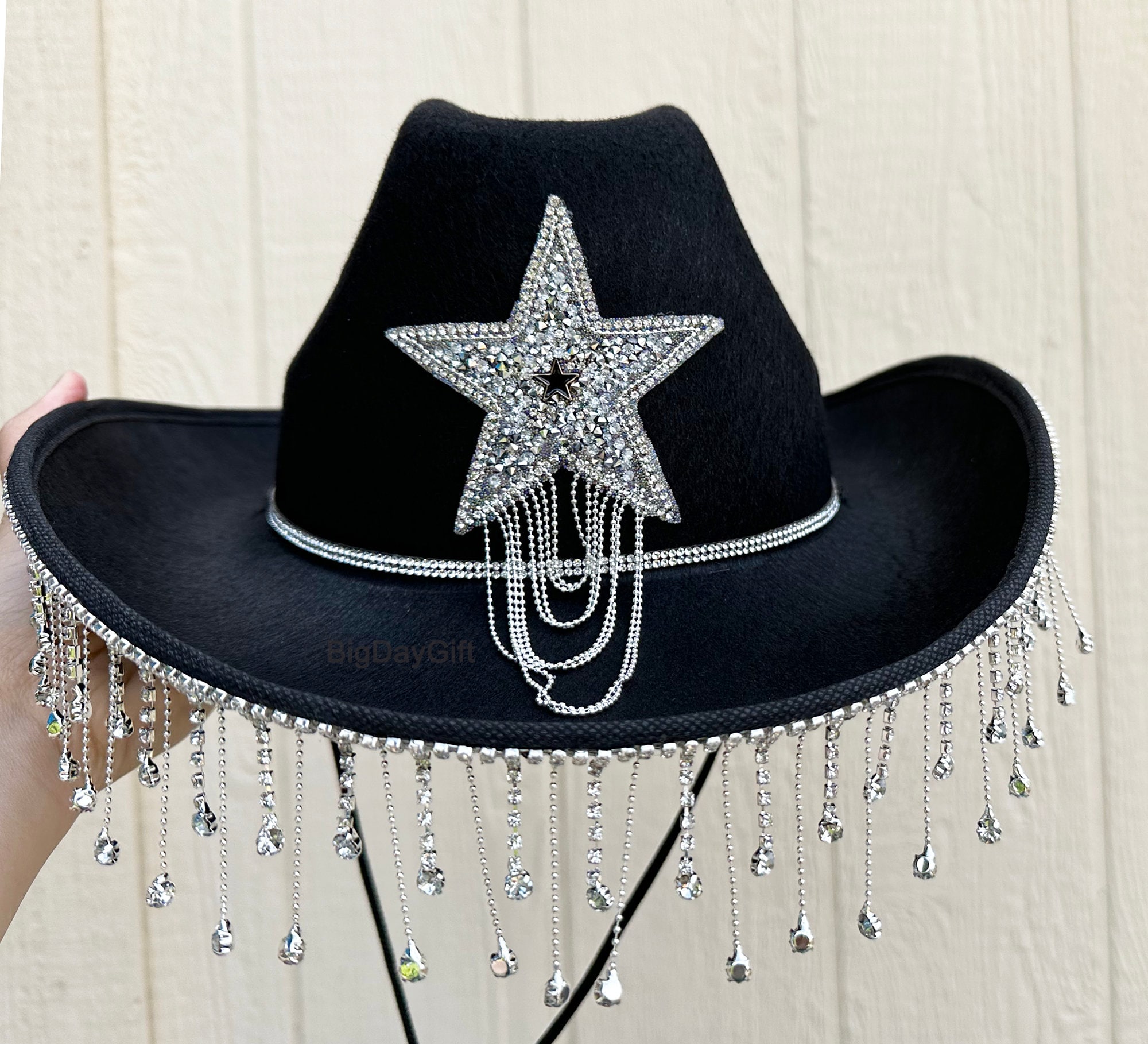 Super Star Cowboy Hat With Rhinestone Fringe,black Cowboy  display picture 3