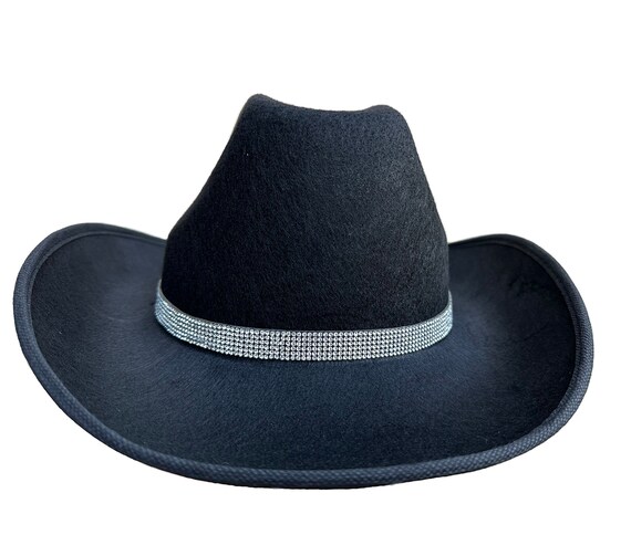 Black Cowboy Hat With Rhinestone Band, Feather Boa  display picture 2