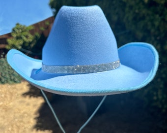 Light Blue Rhinestone Cowboy Hat, Bachelorette Party Cowgirl Hat
