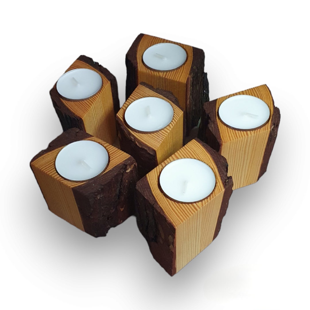 Set of 6 Rustic Candle Holders Live Edge, Wooden Tea Light Holder Etsy UK