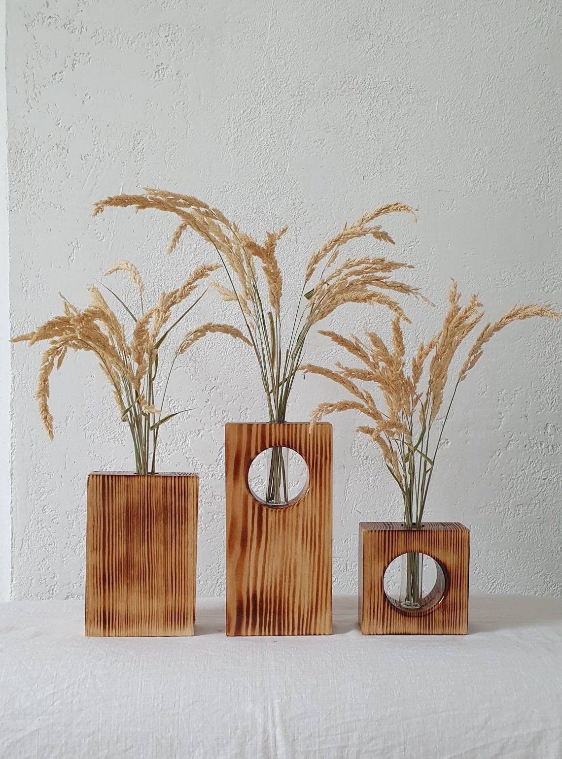 Set of 3 Wooden Propagation Vase Vases for Dried Flowers Etsy