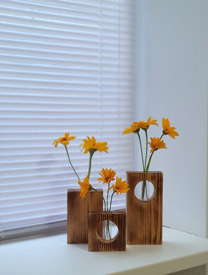 Set of 3 Wooden Propagation Vase Vases for Dried Flowers Etsy