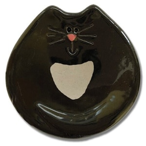 Customized black Tuxedo cat ornament, ceramic black tuxedo cat teabag holder, Black Tuxedo cat spoon rest. Handmade cat gift for cat mom.