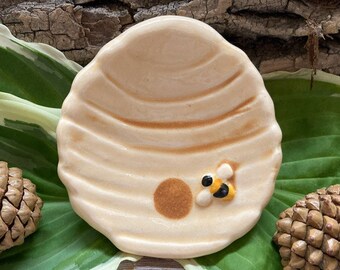 Beehive Dish. Ceramic beehive teabag holder, coffee spoon rest, ring dish, trinket dish or soap dish, Bee themed gift for kitchen or home.