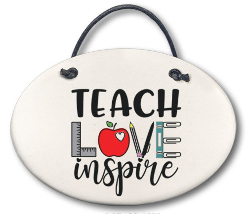 "Teach, Love, Inspire" - a handmade dish for a teacher's desk, created by www.AugustCeramicsGifts.com