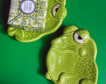 Ceramic frog dish, handmade frog spoon rest for the kitchen, frog tea bag holder, frog soap dish, frog dish for the bathroom, frog ring dish