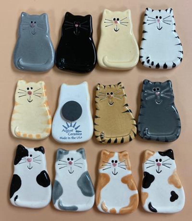 Ceramic cat magnets tabby, Bengal, American shorthair, striped tabby. Cat refrigerator magnets are perfect for any cat mom or cat lover. image 1