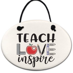 "Teach, Love, Inspire" - a handmade dish for a teacher's desk, created by www.AugustCeramicsGifts.com