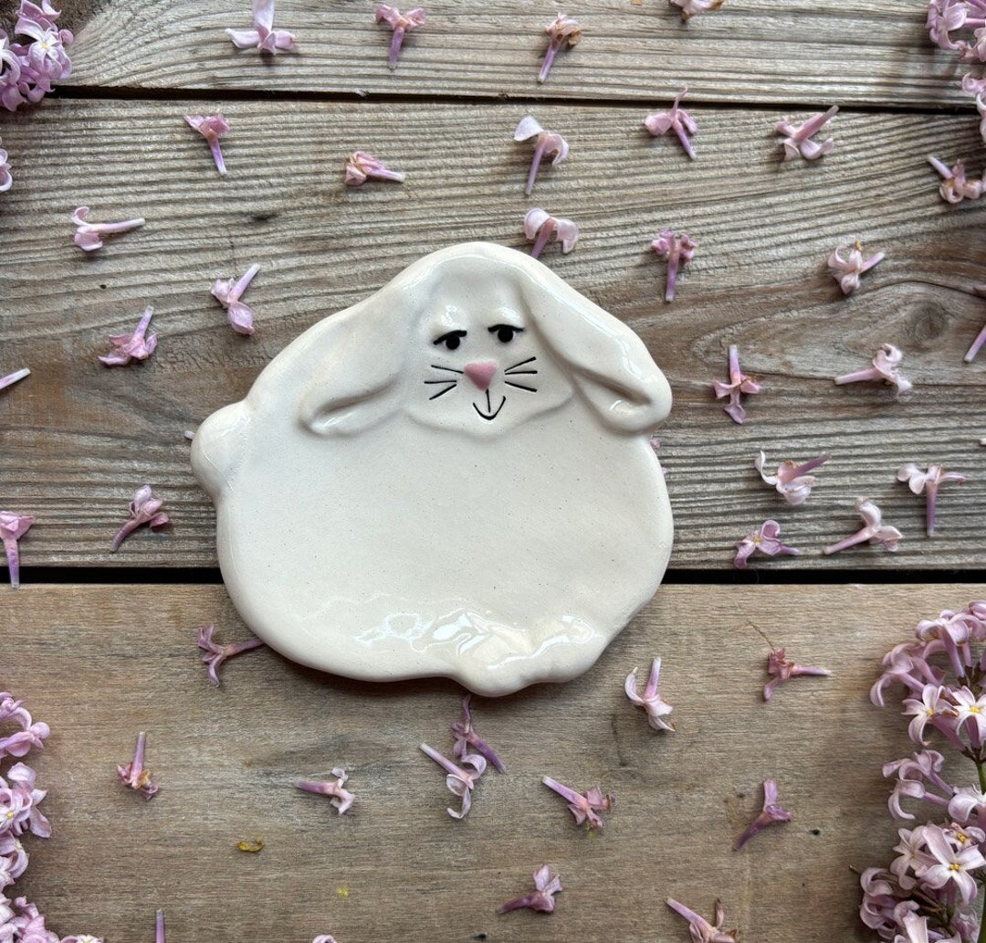 Ceramic Bunny Rabbit Dish, Bunny Teabag Holder, Bunny Spoon Rest. Bunny ...